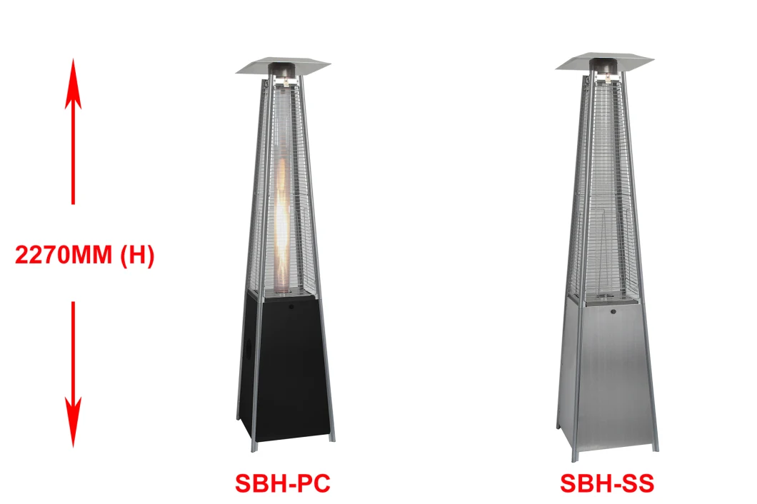 Powder Coated Pyramid Patio Gas Heater Outdoor Glass Tube Flame Heater