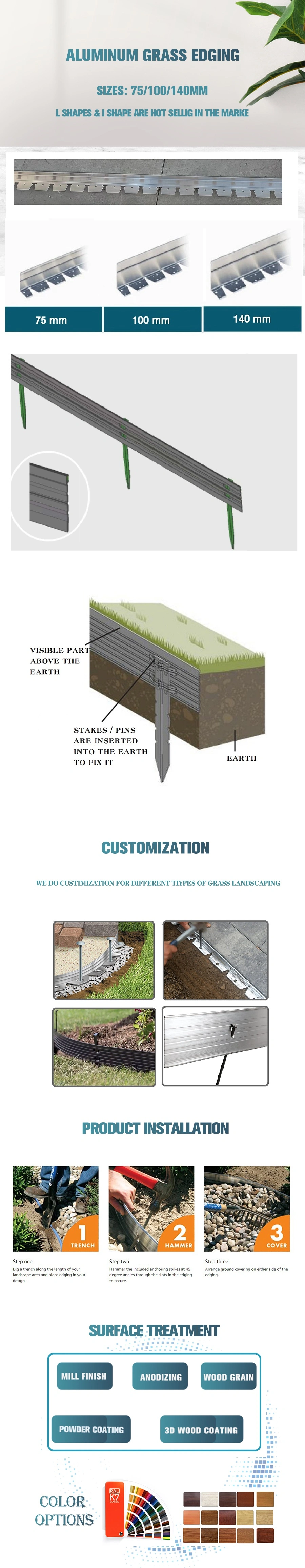Structure Brick Edging Made of Aluminum Alloy, Aluminum Landscape Edging DIY Garden