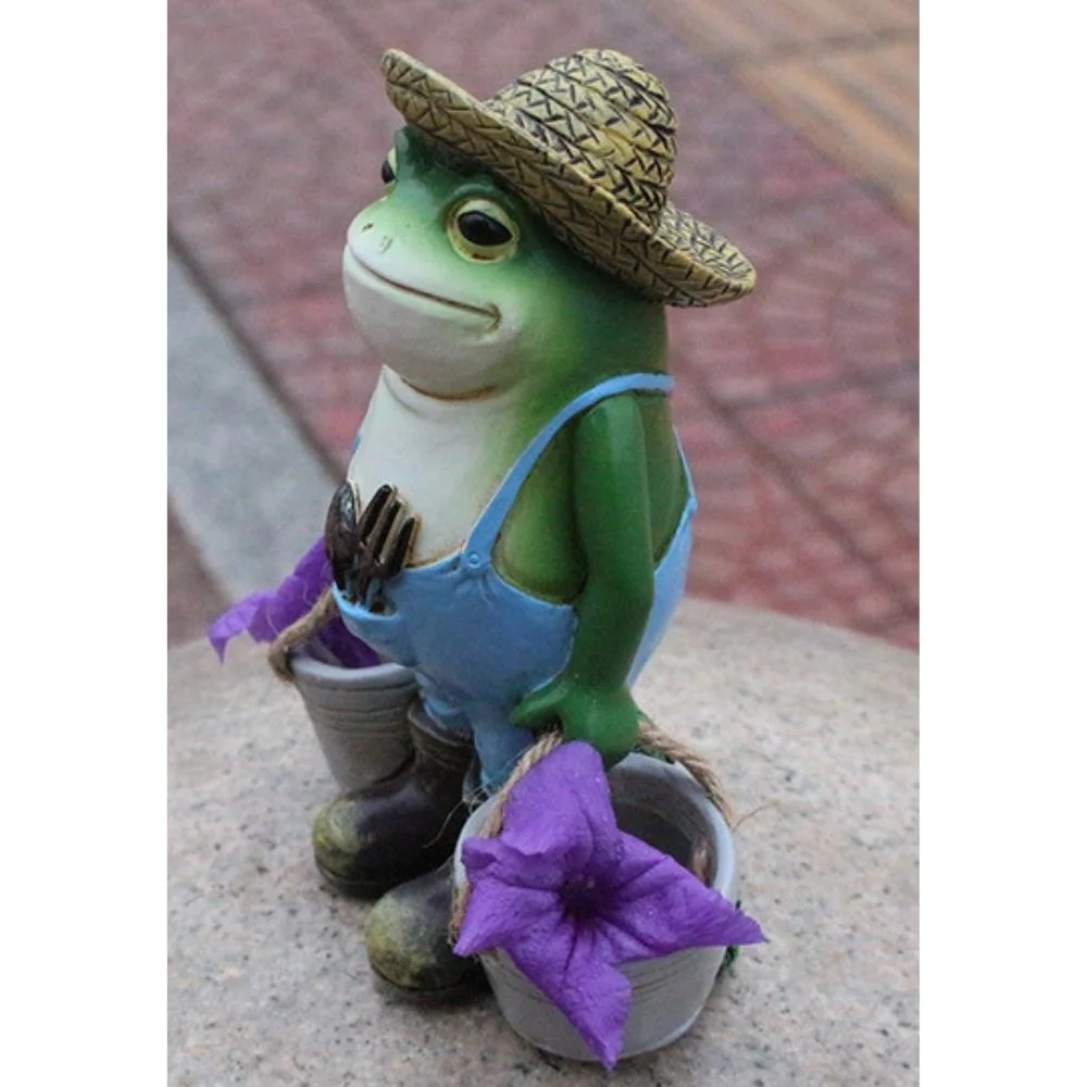 Outdoor Art Craft Decor Garden Pot Cute and Funny Green Frog Statues Resin Sculpture Yard Patios Statue Funny Figurine Decoration Household