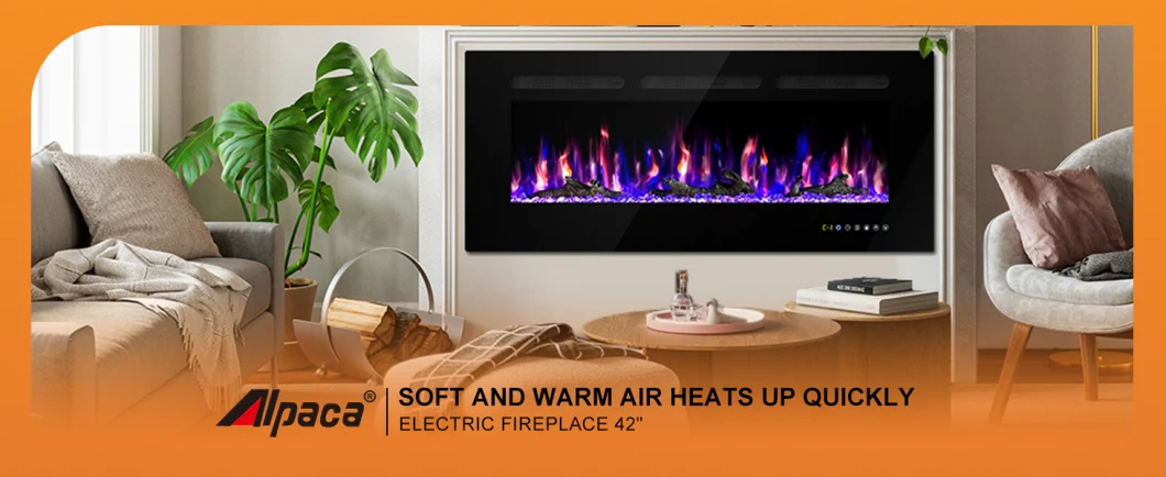 Wall Mounted or Recessed Many Flame Color Electric Fireplace Heater with Remote Control