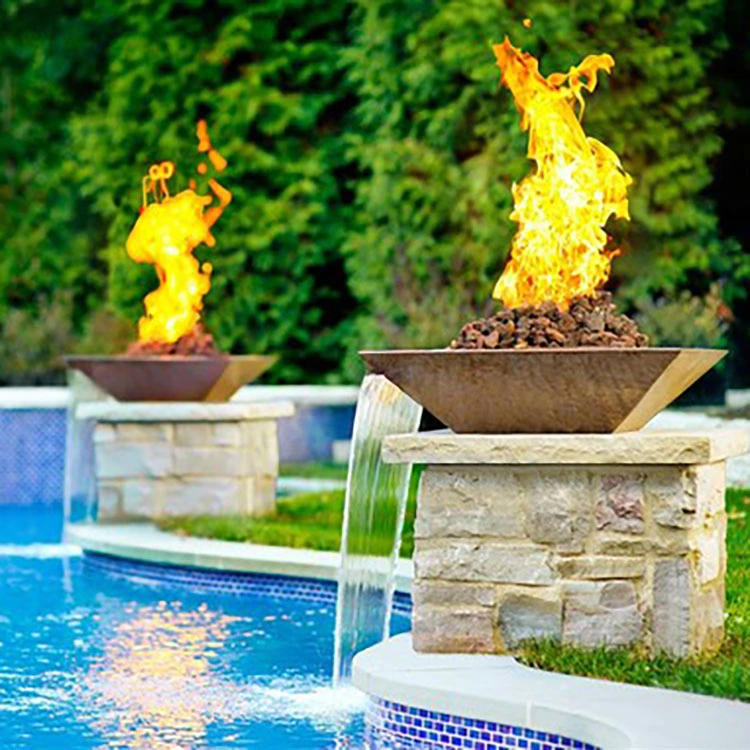 Decorative Stainless Steel Water Fountain Gas Fire Pit