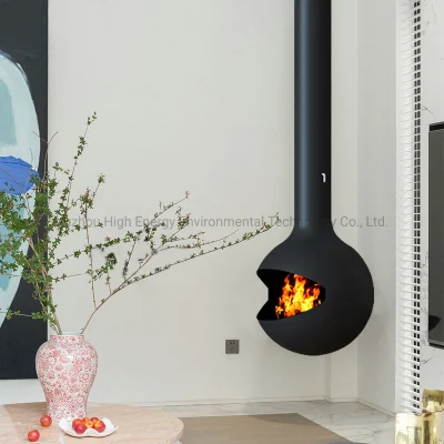 Wood Burning Steel Stove Suspended Wood Fired or Bioethanol Fireplace